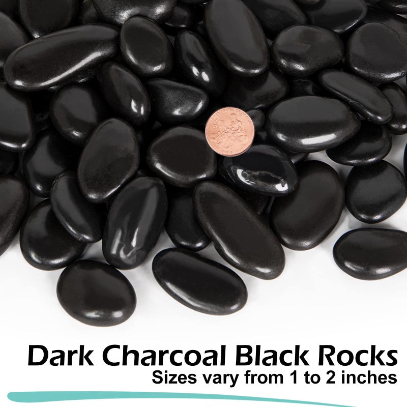 GASPRO 8lb Black River Rocks for Plants, Vases, 1 to 2 Inch Decorative Pebbles for Pots Indoor, High Polished - Image 2